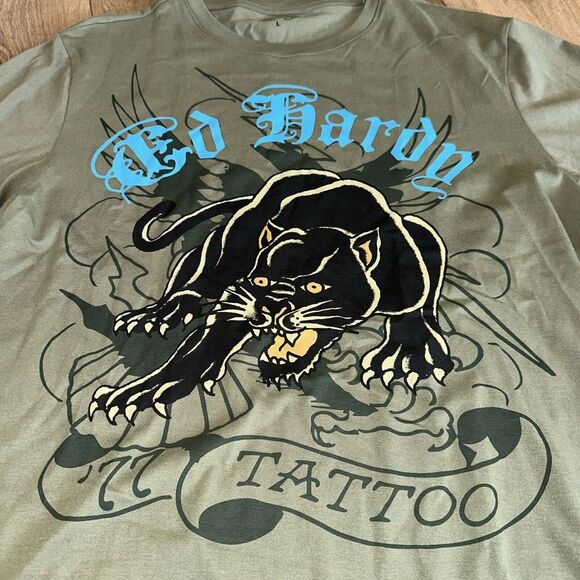 Ed Hardy T-shirt Graphic Print Gray Black‎ Panther Men's Size Medium Tattoo NWOT - Picture 2 of 7